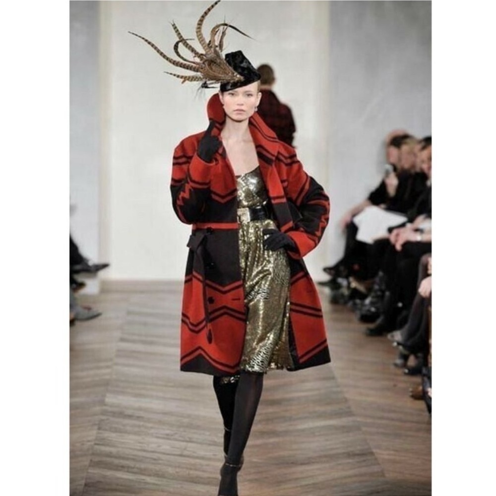 Polo Ralph Lauren Red Black Carlyn Double Breasted Belted Wool Coat Jacket